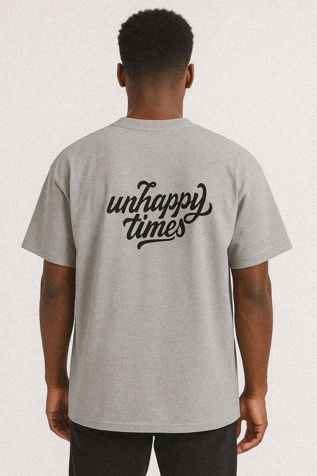 UNHAPPY AS DUCK UNISEX ORGANIC OVERSIZED HIGH NECK T-SHIRT (GREY)