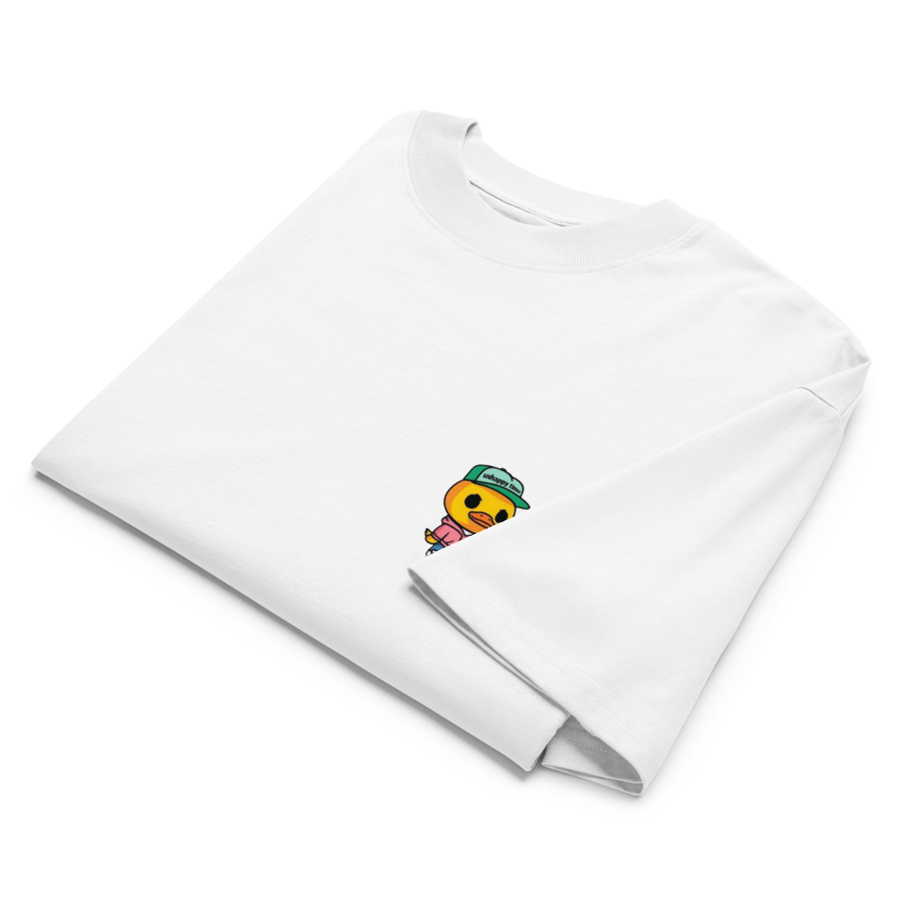 UNHAPPY AS DUCK UNISEX ORGANIC OVERSIZED HIGH NECK T-SHIRT (WHITE)
