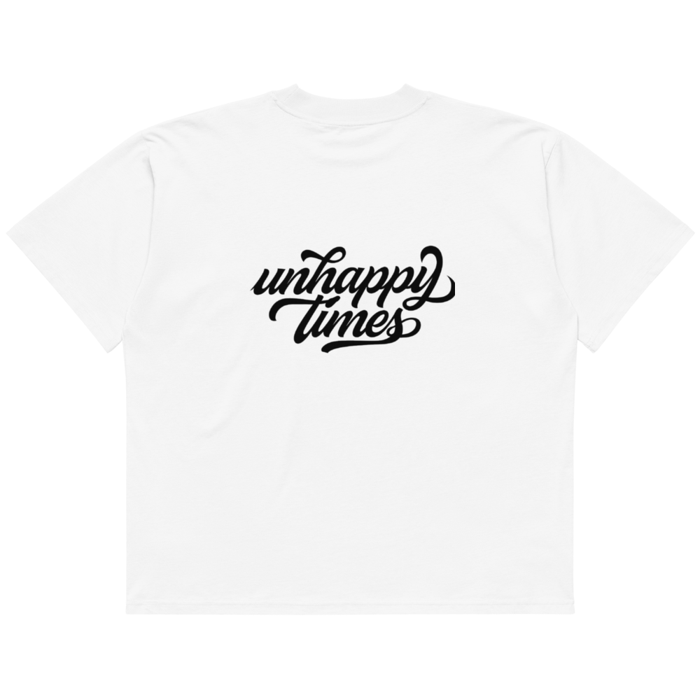 UNHAPPY AS DUCK UNISEX ORGANIC OVERSIZED HIGH NECK T-SHIRT (WHITE)