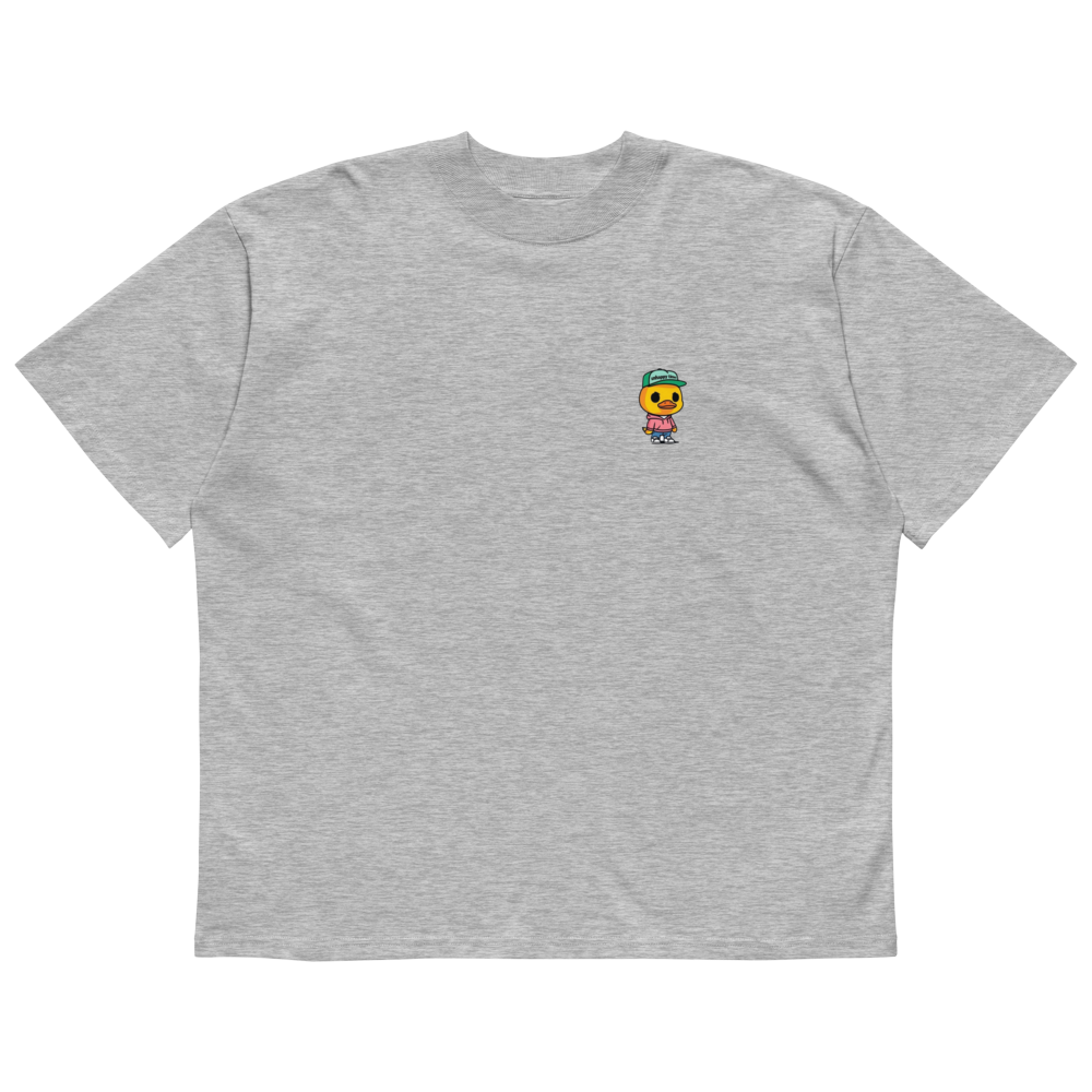 UNHAPPY AS DUCK UNISEX ORGANIC OVERSIZED HIGH NECK T-SHIRT (GREY)