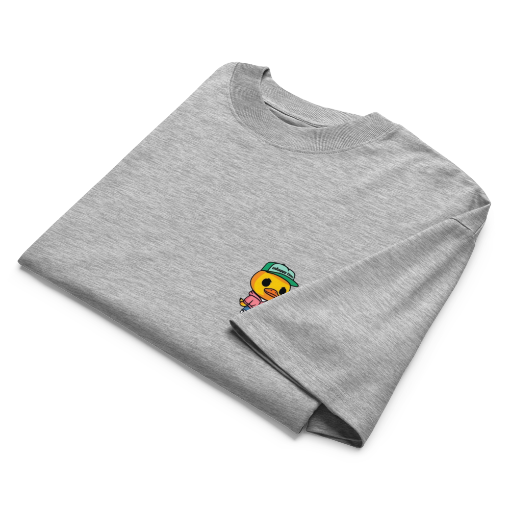 UNHAPPY AS DUCK UNISEX ORGANIC OVERSIZED HIGH NECK T-SHIRT (GREY)