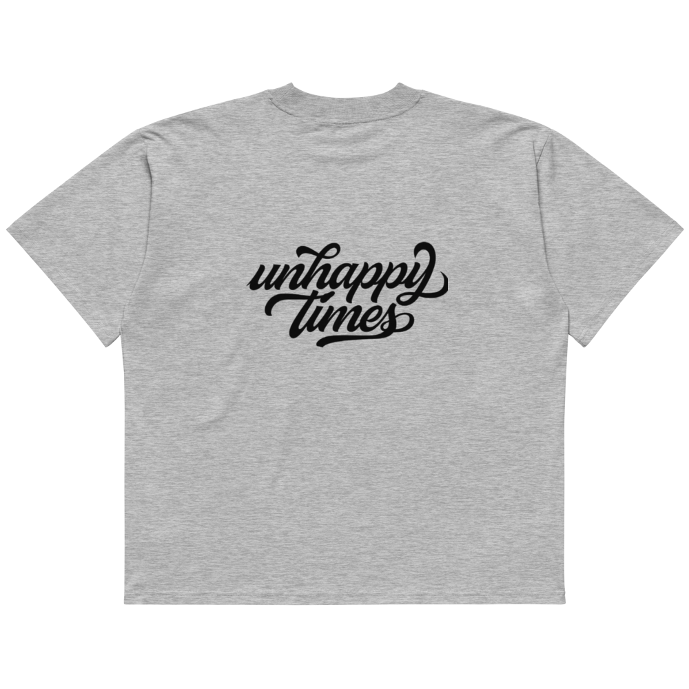 UNHAPPY AS DUCK UNISEX ORGANIC OVERSIZED HIGH NECK T-SHIRT (GREY)